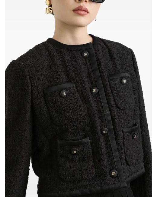 Dolce & Gabbana Black Cotton And Viscose Blazer With Animalier Print Lining