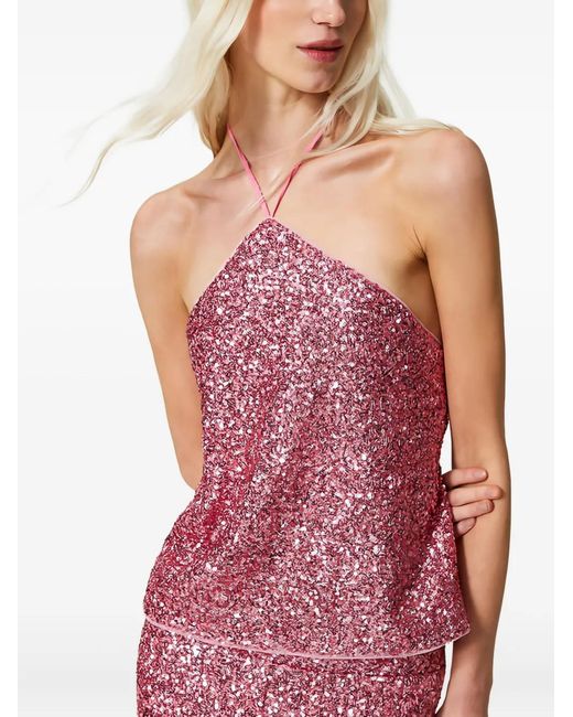 Twinset Red Sequined Halter Top