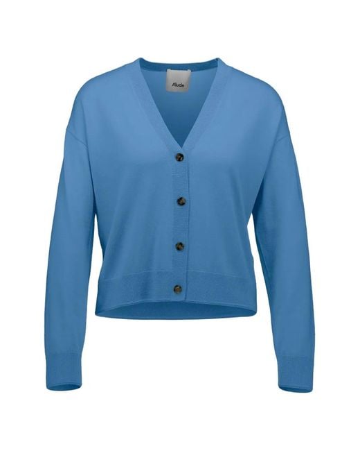 Allude Blue V-Neck Button Cardigan