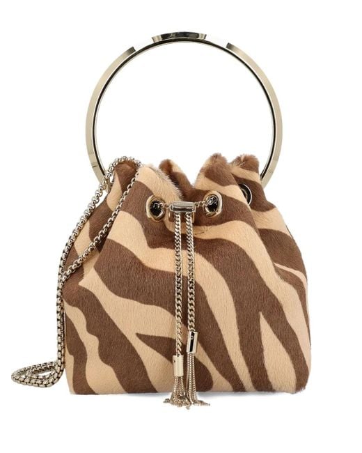 Jimmy Choo Brown Bon Bon Zebra-Print Ring-Handle Bag
