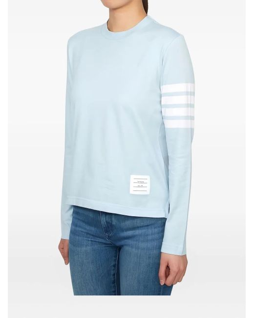 Thom Browne Blue Four-Bar Sleeve-Detail Sweater