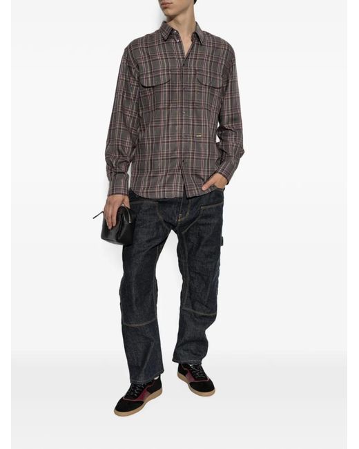 DSquared² Gray Check-Pattern Flap-Pocket Shirt for men