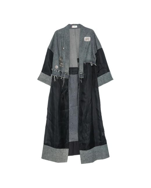 Hui Milano Gray Bruno Patchwork Frayed-Edge Coat