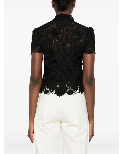 Self-Portrait Black Guipure-Lace Pussy-Bow Blouse