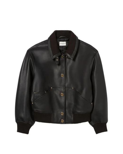 Claudie Pierlot Black Leather Bomber Jacket