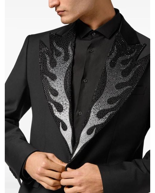 Philipp Plein Black Flame Single-Breasted Blazer for men
