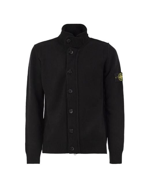 Stone Island Black Compass High-Neck Cardigan for men