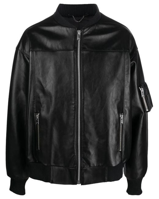 M I S B H V Black X Ufo361 Leather Bomber Jacket for men