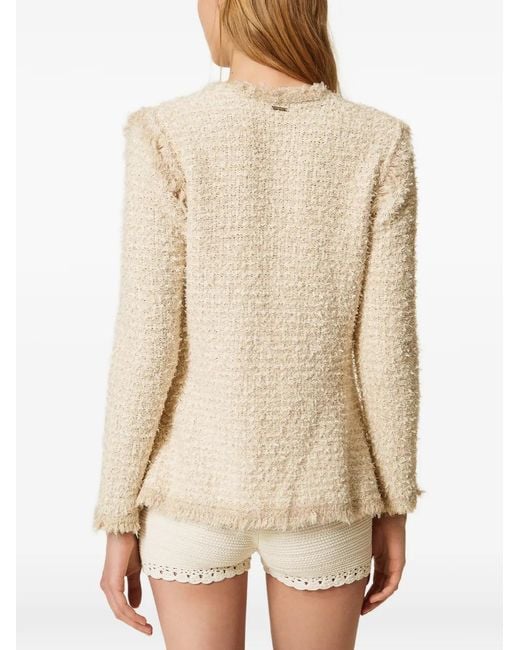 Twinset Natural Jacquard Knit Jacket With Lurex