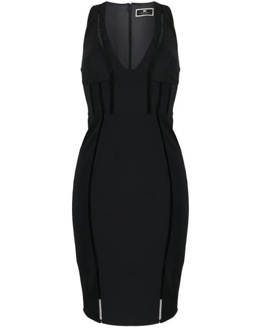 Elisabetta Franchi Black Lace-Trim Midi Dress