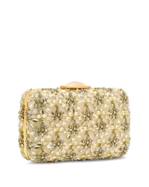 Oscar de la Renta Metallic Crystal & Glass Embroidered O Minaudière Floral-Sequin Clutch Bag