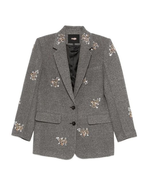 Maje Gray Floral-Embroidered Blazer