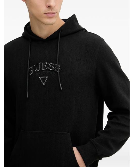 Guess Black Logo-Embroidered Hoodie for men