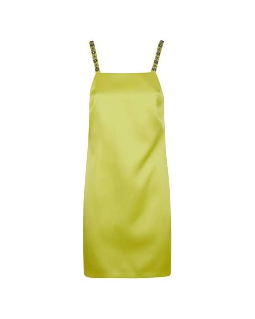 Twinset Yellow Short Duchesse Dress With Embroidery