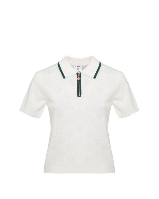 Casablanca White Logo-Pointelle Polo Shirt