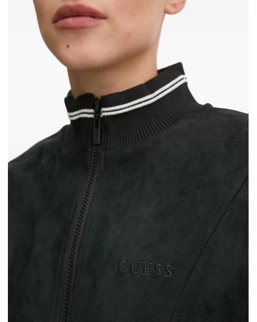 Guess Black Zip-Up Ribbed-Collar Sweatshirt
