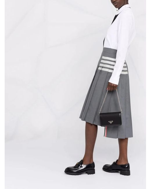 Thom Browne Gray Weave 4-Bar Midi Pleated Skirt