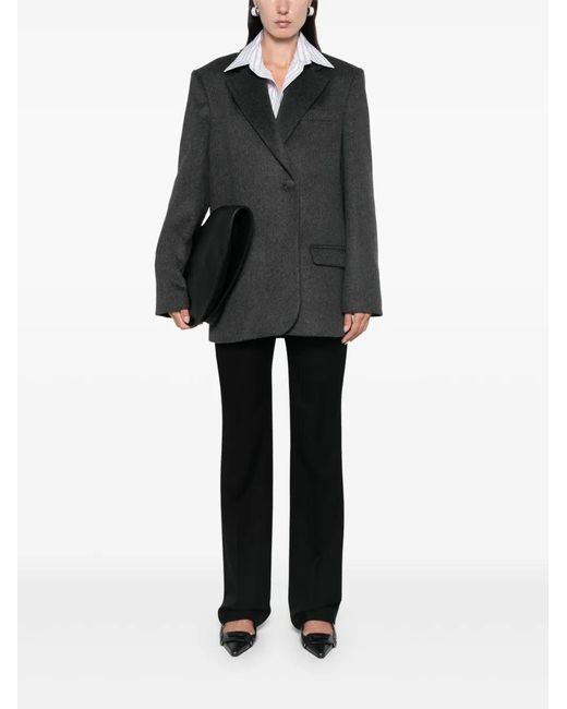 Rohe Black Double-Breasted Recycled Wool-Blend Blazer
