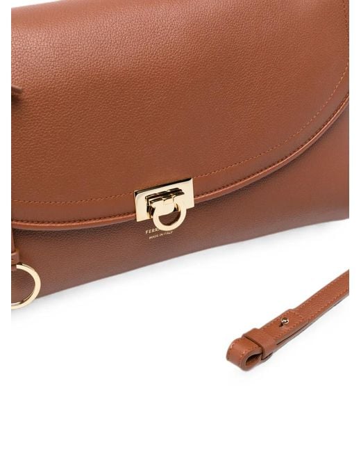 Ferragamo Brown Gancini Pebbled Leather Tote Bag