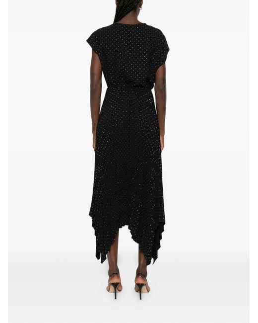 Nissa Black Embellished Asymmetric Midi Dress