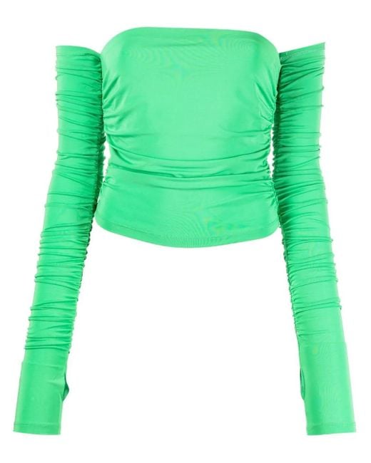 ANDAMANE Green Off-Shoudler Draped Top