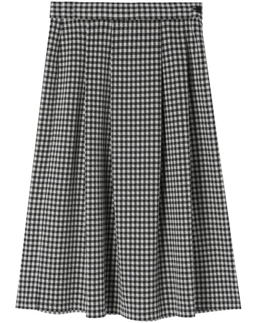 Agnes B. Gray Pleated Gingham Midi Skirt