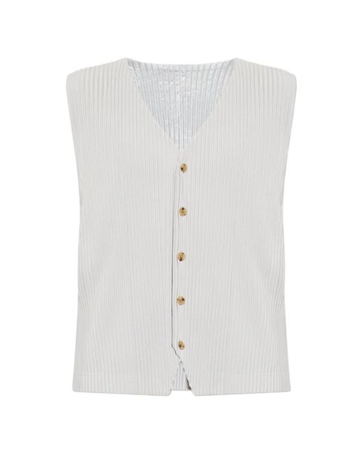 Homme Plissé Issey Miyake White Pleated V-Necked Vest for men