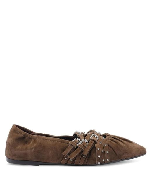 Ash Brown Brendah Pointed-Toe Buckle Ballet Flats