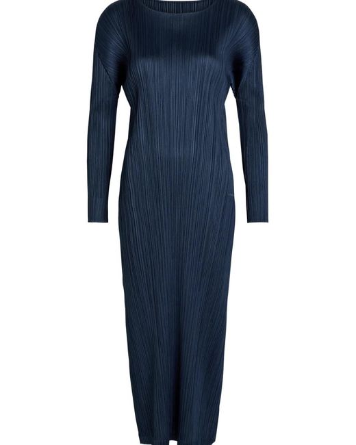 Pleats Please Issey Miyake Women's Blue Pleated Long-Sleeve Maxi Dress -  coffeafoods.com