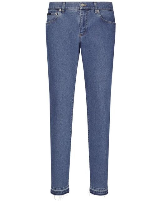 Dolce & Gabbana Blue Slim-Cut Logo-Patch Jeans for men