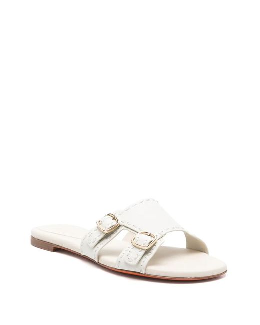 Santoni White Leather Flat Sandals