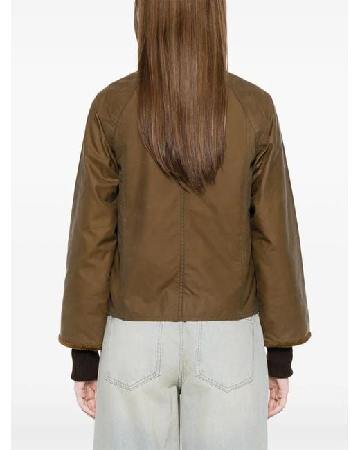 Barbour Brown Cropped Beadnell Corduroy-Collar Waxed Cotton Jacket