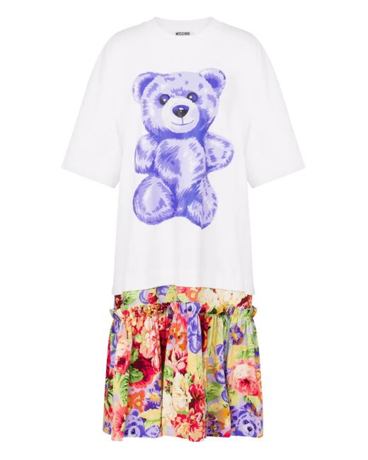 Moschino White Couture Teddy Bear Oversized Cotton Dress