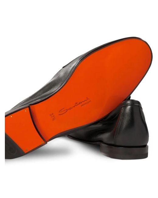 Santoni Black Leather Loafers