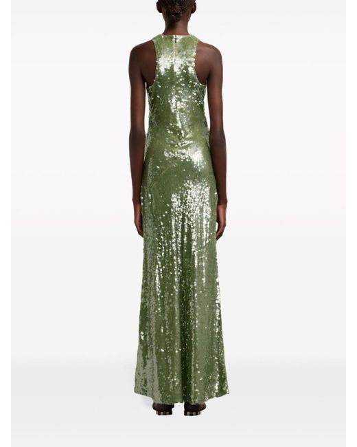 AMI Green Sequin-embellished Silk Gown