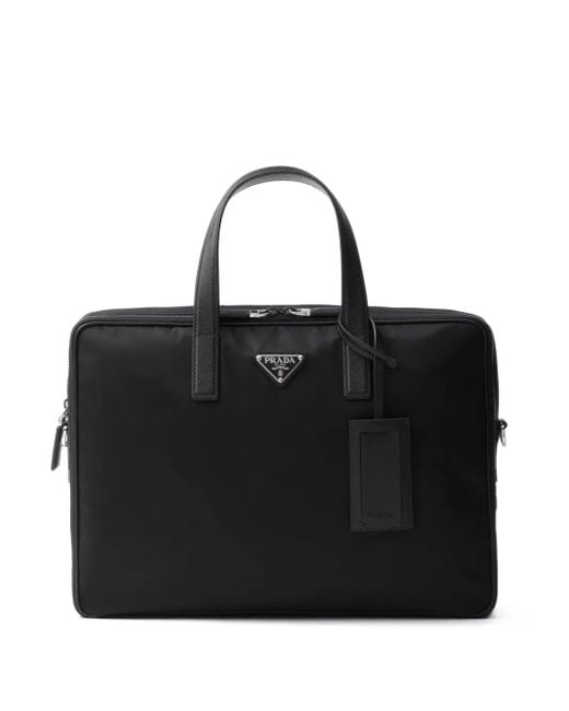 Prada Black Logo-Plaque Briefcase for men