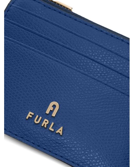 Furla Blue Camelia Textured Card Case