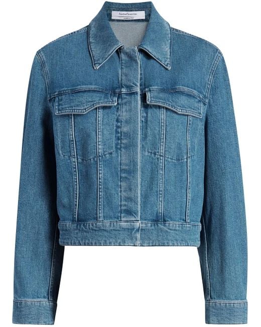 Another Tomorrow Blue Seam-Detail Cropped Jacket