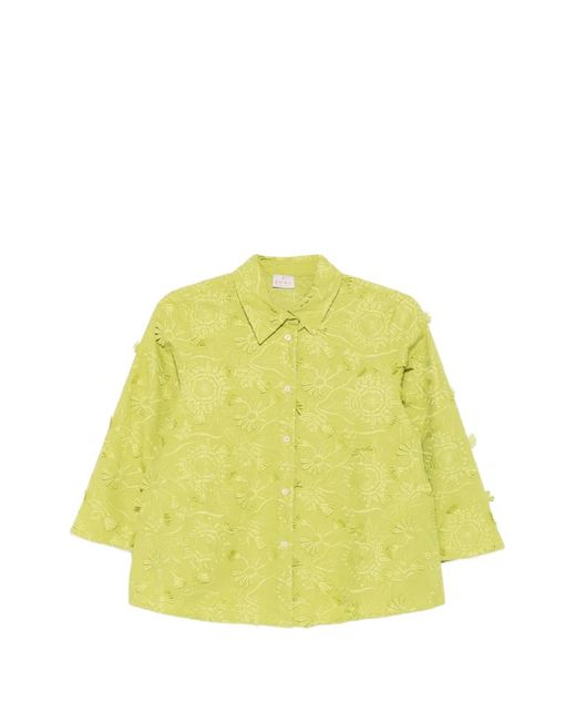 Marella Yellow Floral-Embroidered Cotton Shirt