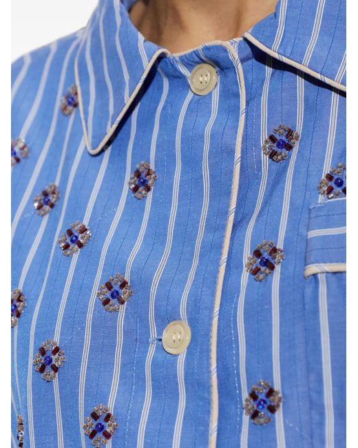 Munthe Blue Vintager Bead-Embellished Striped Shirt