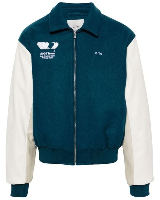 Arte' Blue Jonah Colour-Block Varsity Jacket for men