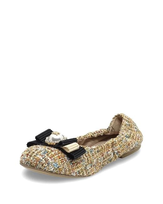 Casadei Metallic Tweed Bow-Detail Ballet Flats