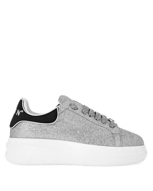 Philipp Plein Gray Glitter Sneakers
