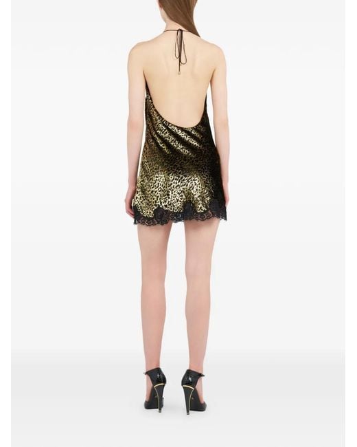 Roberto Cavalli Metallic Leopard-Print Lace Slip Dress