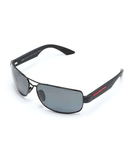 Prada Gray Rectangle-Frame Logo-Print Sunglasses for men