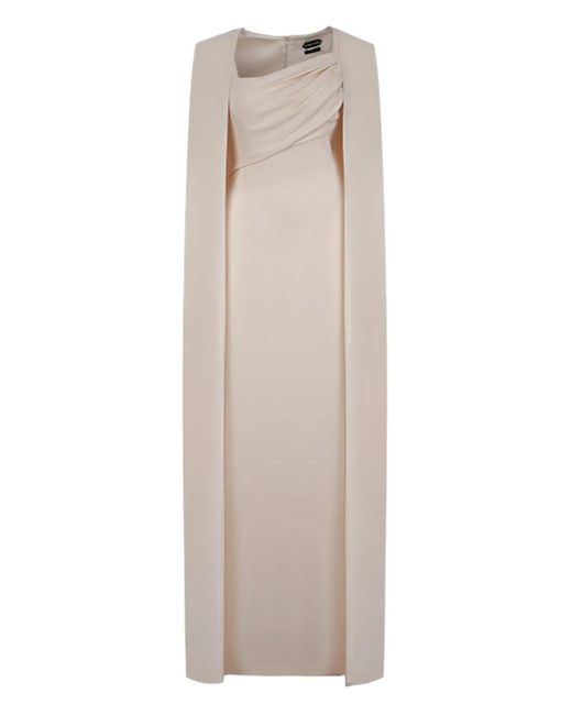 Tom Ford Natural Asymmetric Drape Cape Dress