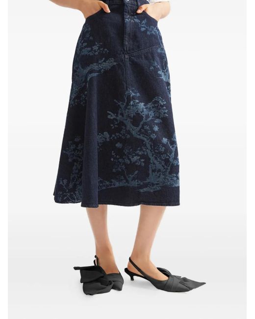 Falda midi con árbol estampado Erdem de color Blue