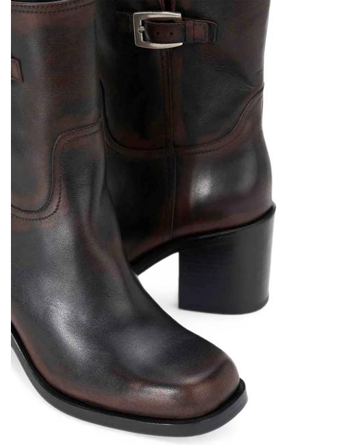 Staud Black Brooklyn Buckled Distressed Leather Boots