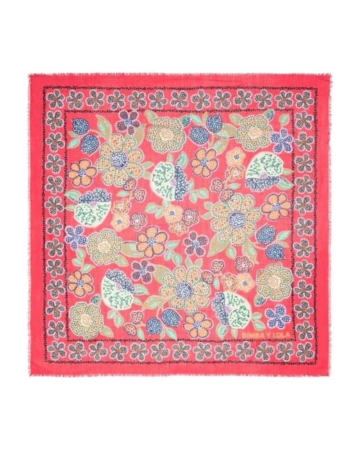 Bimba Y Lola Red Mosaic-Floral Scarf