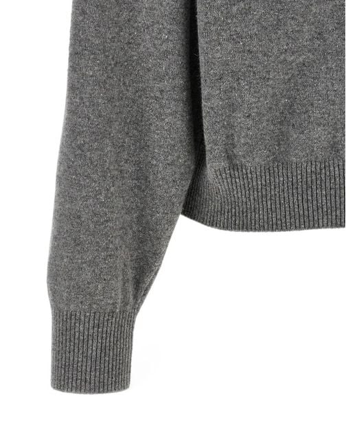 Alberta Ferretti Gray Flower-Embroidered Wool Sweater